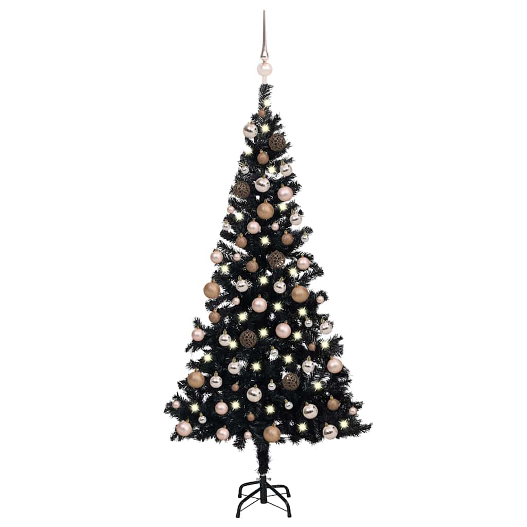 Belyst plastgran med kulor svart 180 cm PVC