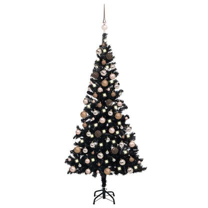 Belyst plastgran med kulor svart 180 cm PVC