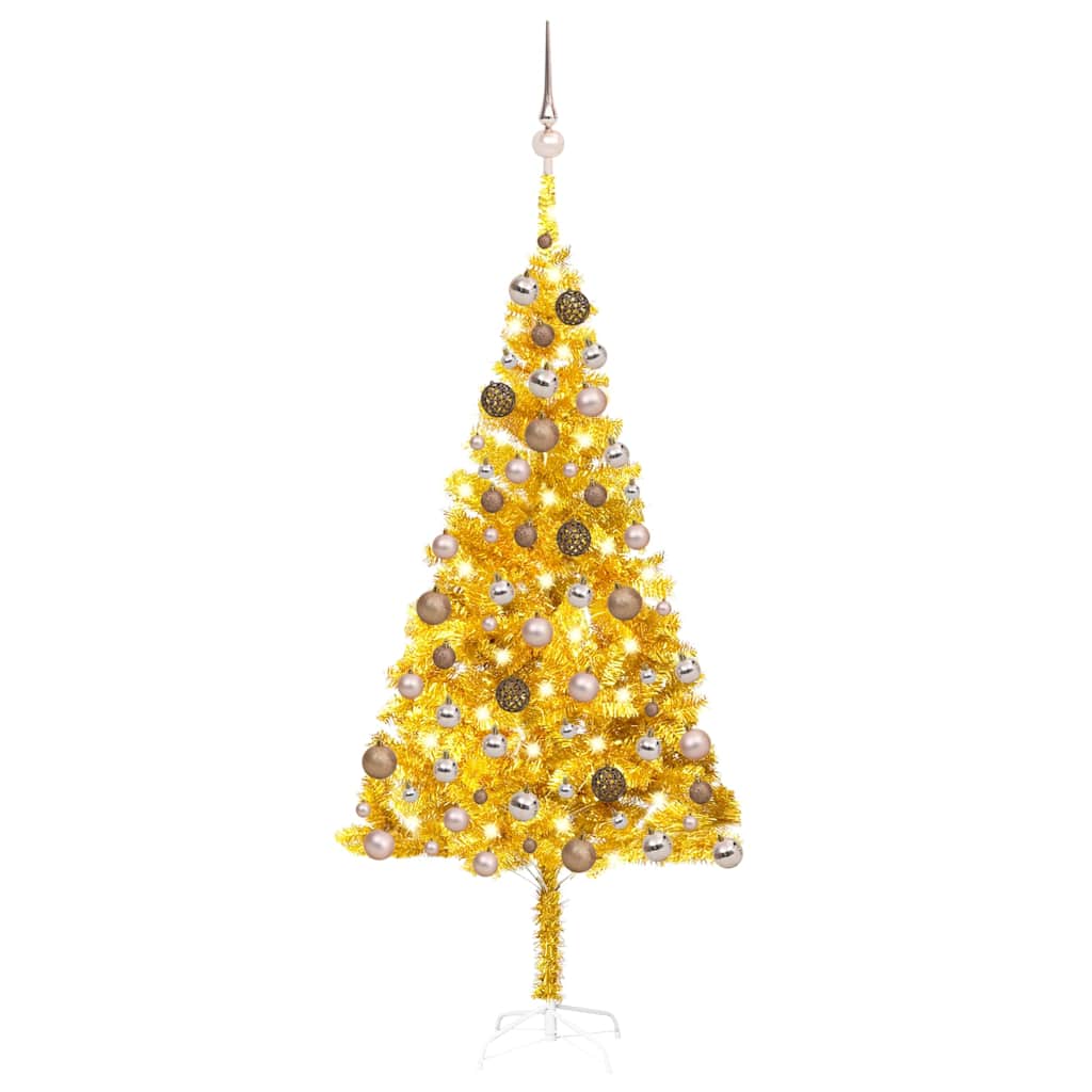 Belyst plastgran med kulor guld 180 cm PET