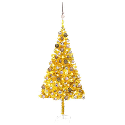 Belyst plastgran med kulor guld 180 cm PET