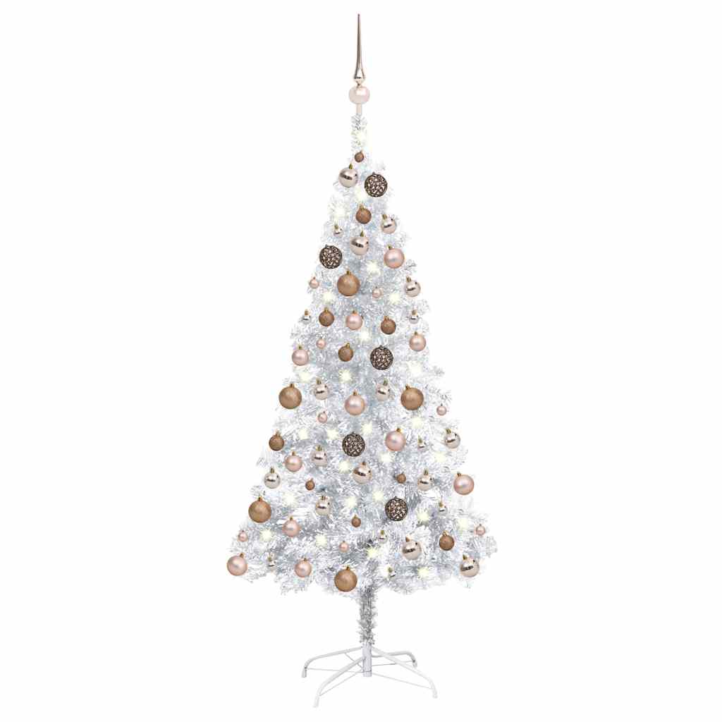 Belyst plastgran med kulor silver 120 cm PET