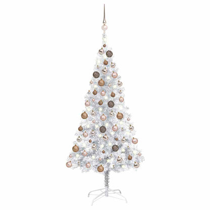 Belyst plastgran med kulor silver 120 cm PET