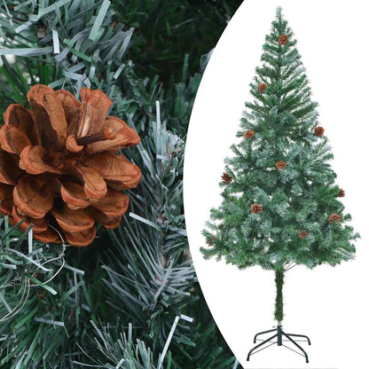 Belyst plastgran med kulor och kottar 180 cm