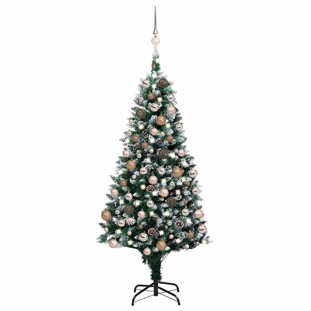 Konstgjord julgran med LED och bollset och kottar 150 cm