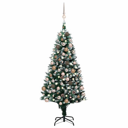 Konstgjord julgran med LED och bollset och kottar 150 cm