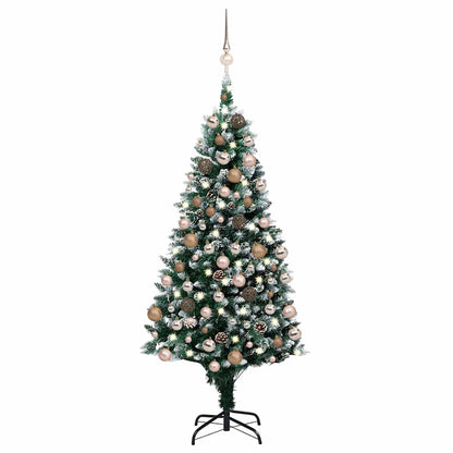 Konstgjord julgran med LED och bollset och kottar 180 cm