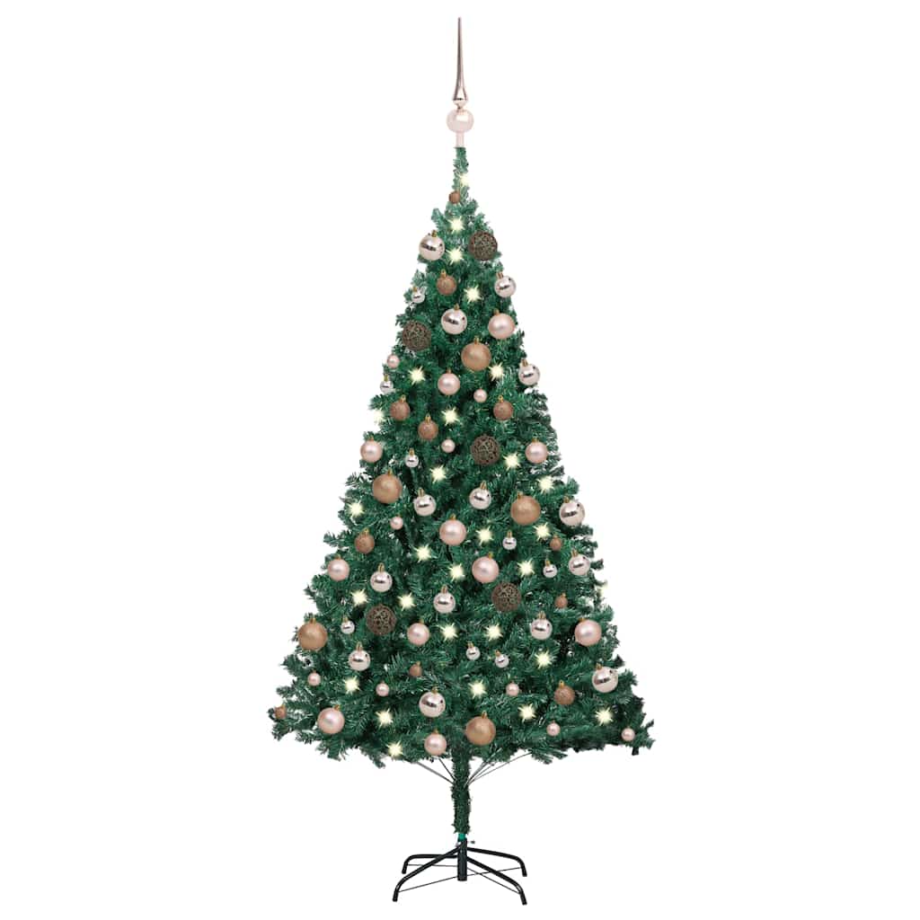 Belyst plastgran med kulor grön 150 cm PVC