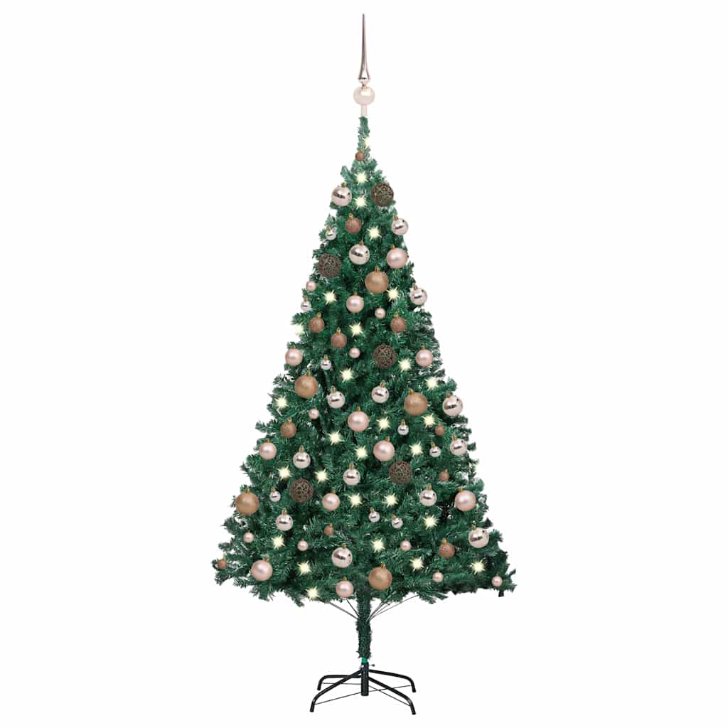 Belyst plastgran med kulor grön 180 cm PVC