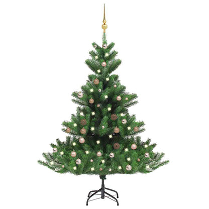 Konstgjord nordmannsgran med LED och julgranskulor grön 180 cm