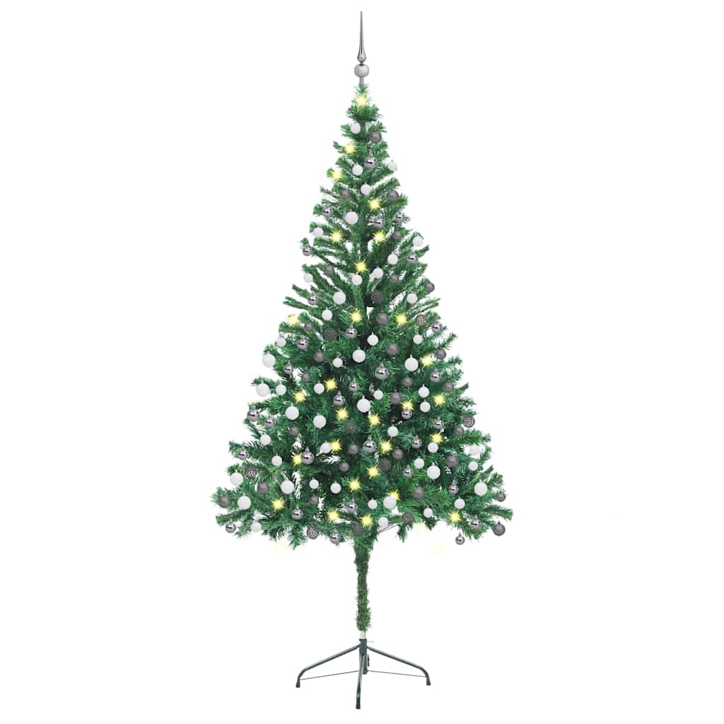 Belyst plastgran med kulor 210 cm 910 grenar