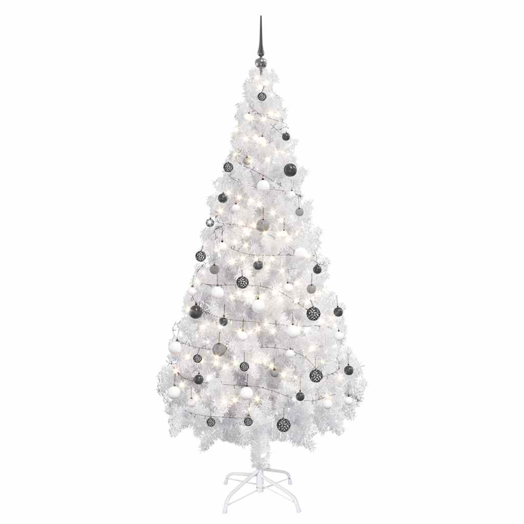 Belyst plastgran med kulor 180 cm 620 grenar