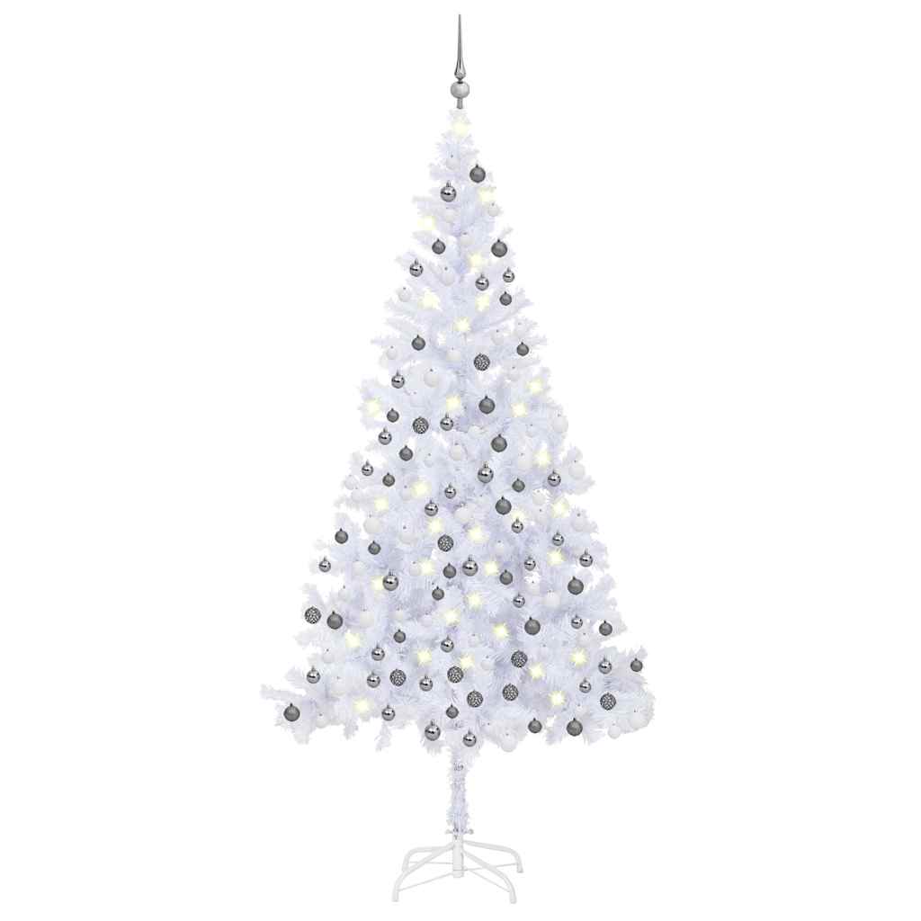Belyst plastgran med kulor 210 cm 910 grenar