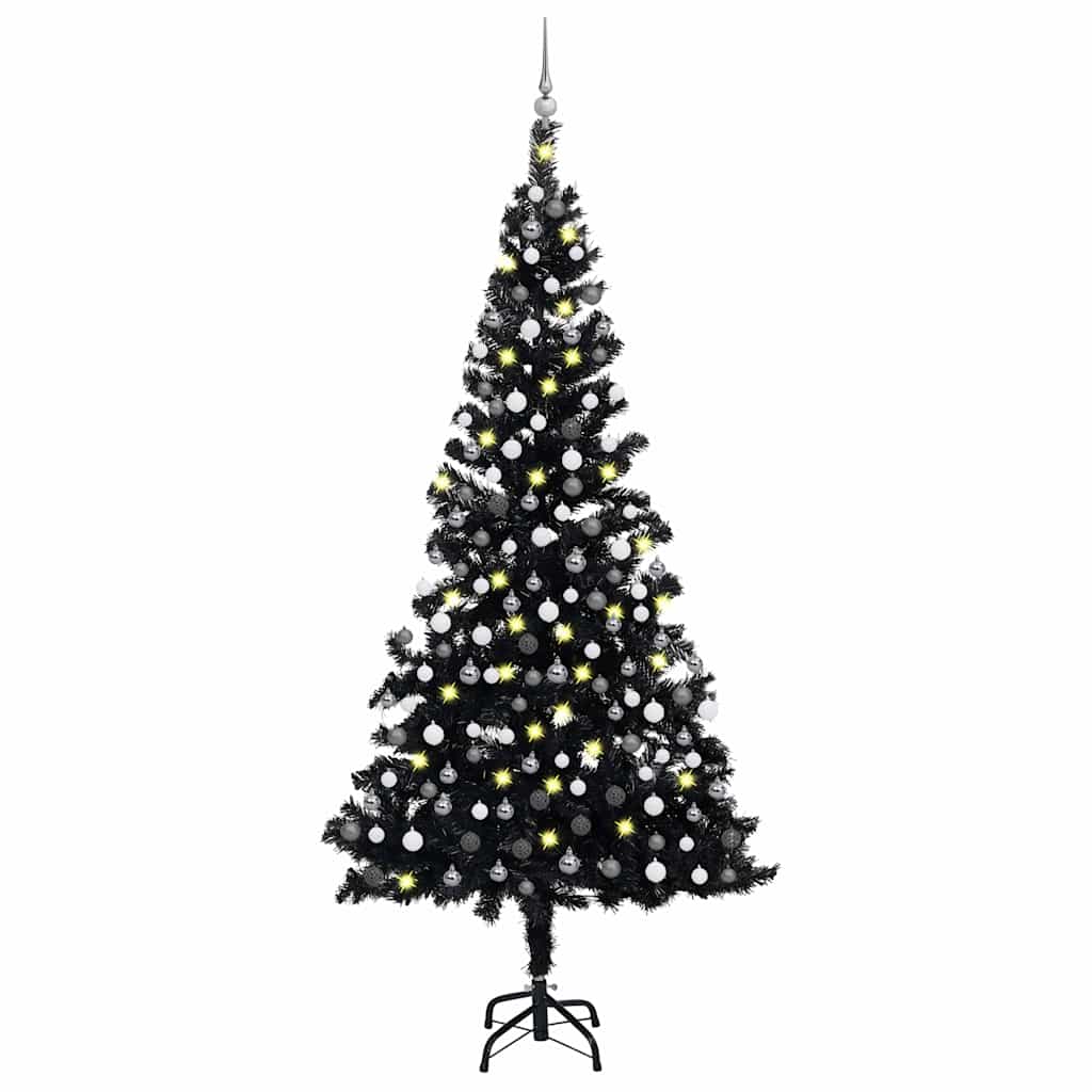 Belyst plastgran med kulor svart 150 cm PVC