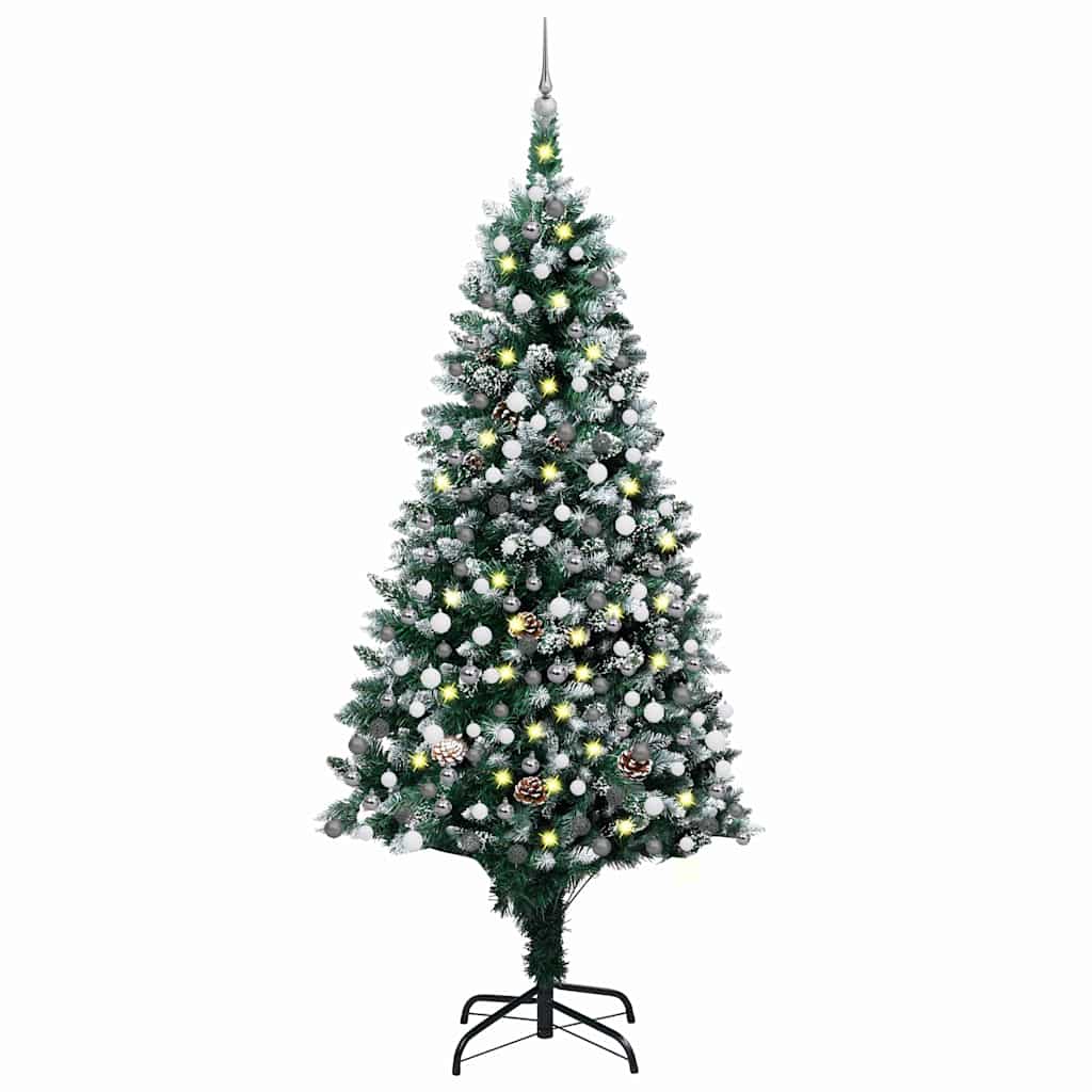 Konstgjord julgran med LED och bollset och kottar 240 cm