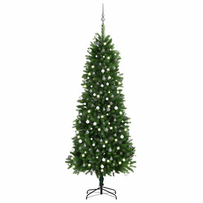 Belyst plastgran med kulor 240 cm grön