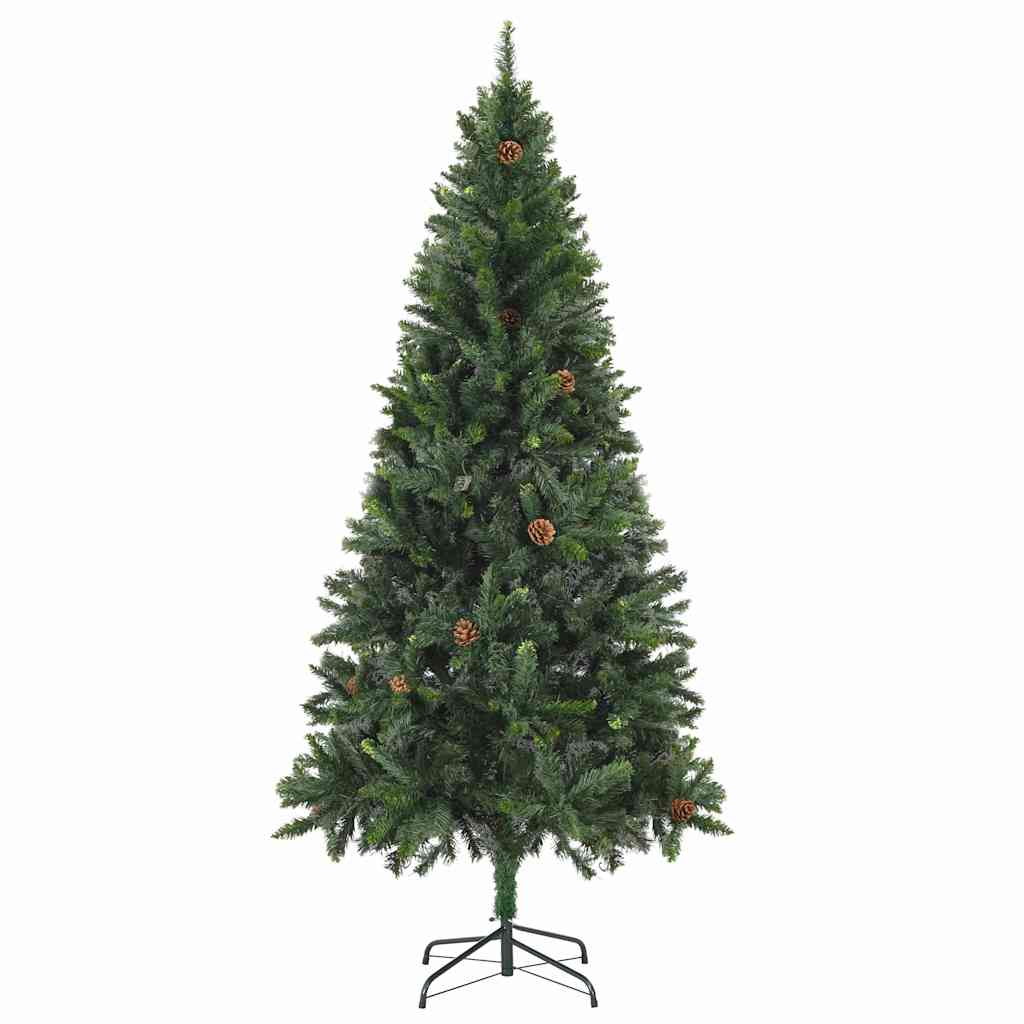 Belyst plastgran med kulor och kottar grön 180 cm