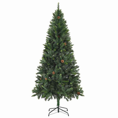 Belyst plastgran med kulor och kottar grön 180 cm