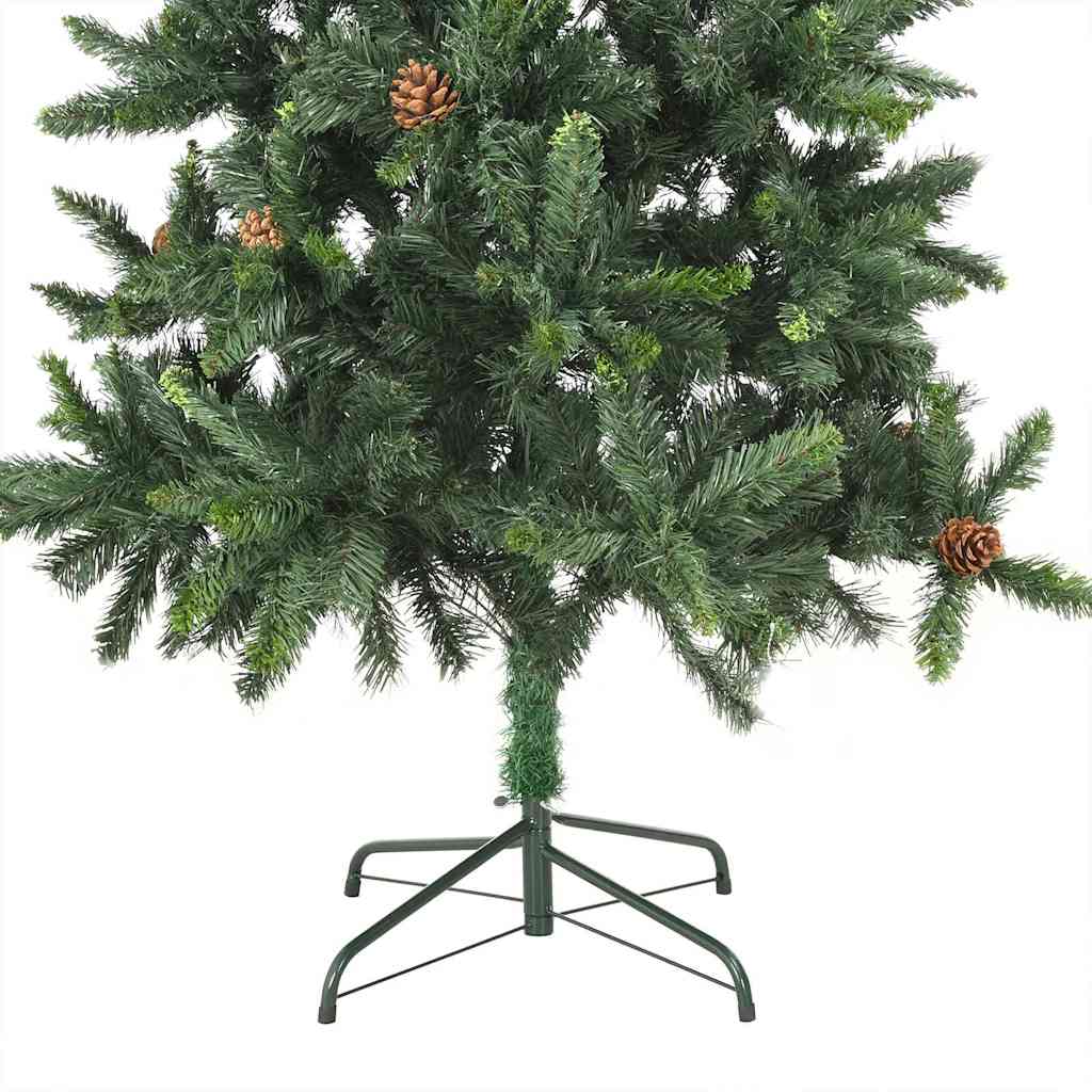 Belyst plastgran med kulor och kottar grön 180 cm