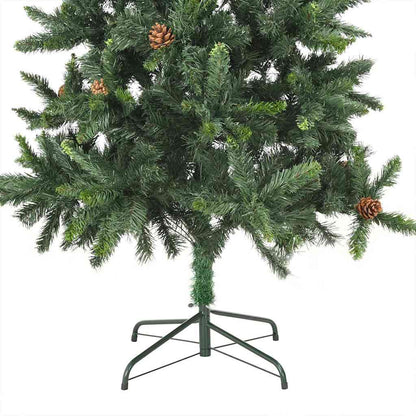 Belyst plastgran med kulor och kottar grön 180 cm