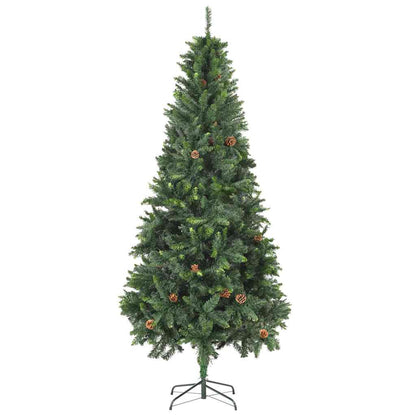 Belyst plastgran med kulor och kottar 210 cm