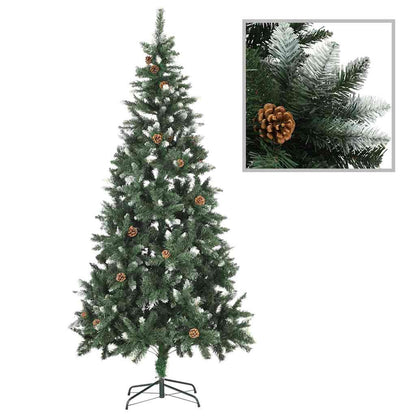 Belyst plastgran med kulor och kottar 210 cm
