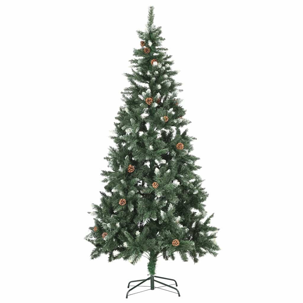 Belyst plastgran med kulor och kottar 210 cm