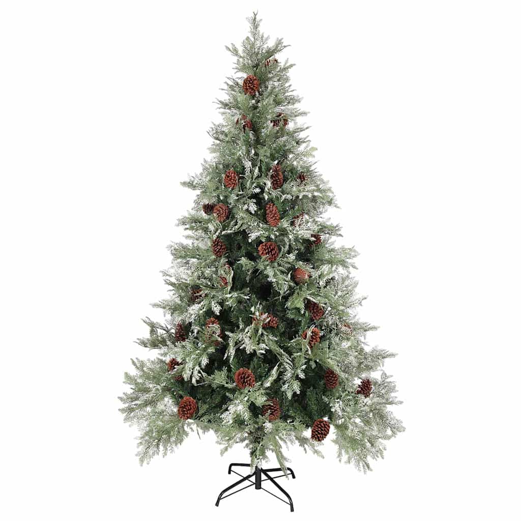 Plastgran och kottar grön och vit 195 cm PVC&PE
