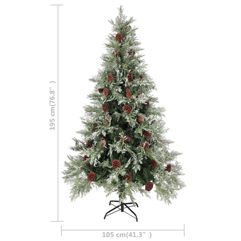 Plastgran och kottar grön och vit 195 cm PVC&PE