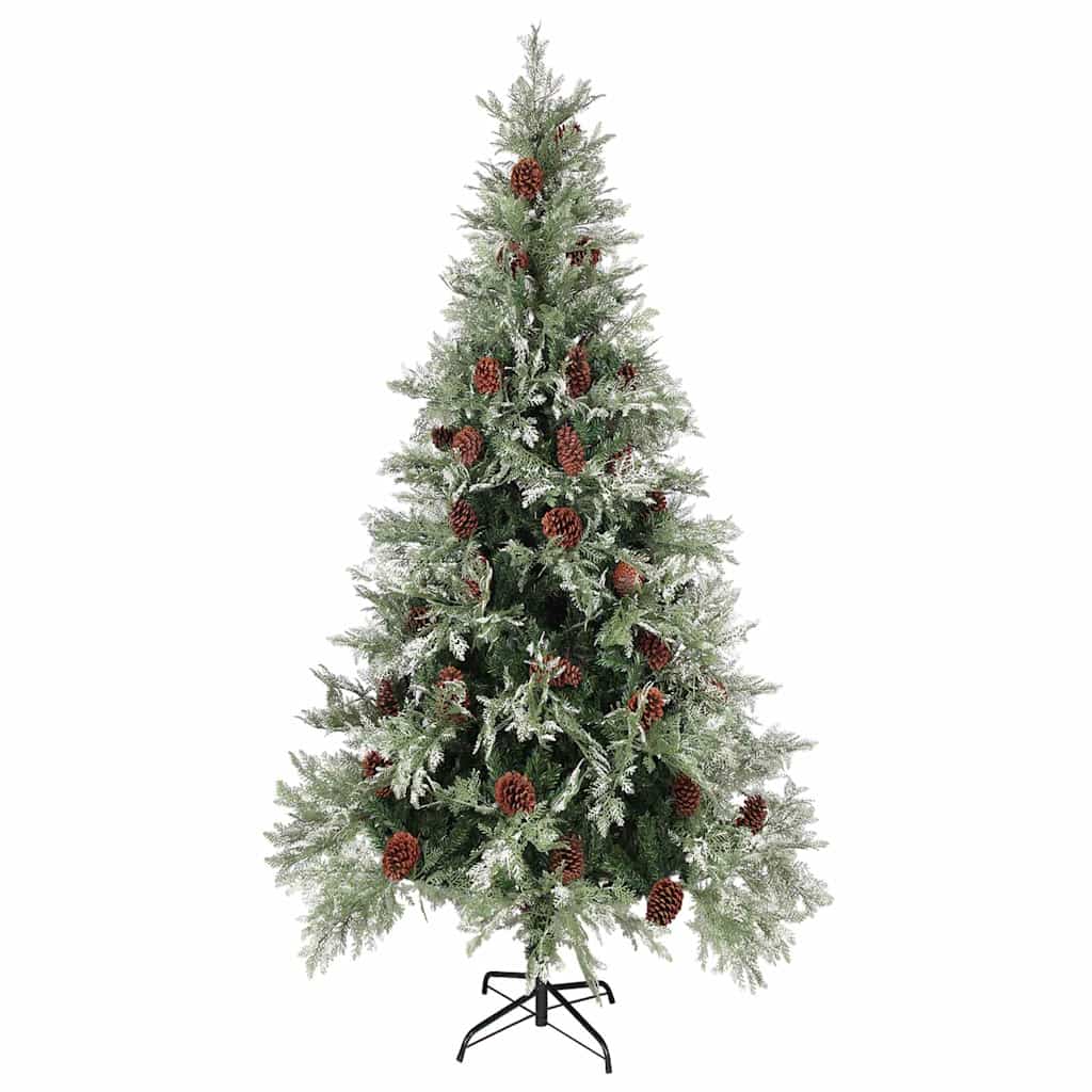 Plastgran och kottar grön och vit 225 cm PVC&PE