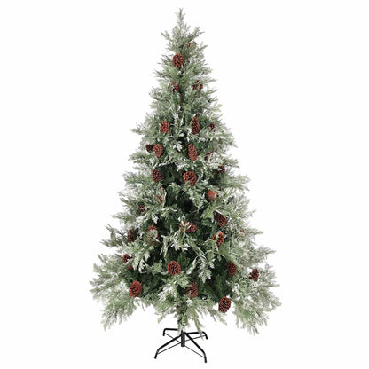 Plastgran och kottar grön och vit 225 cm PVC&PE