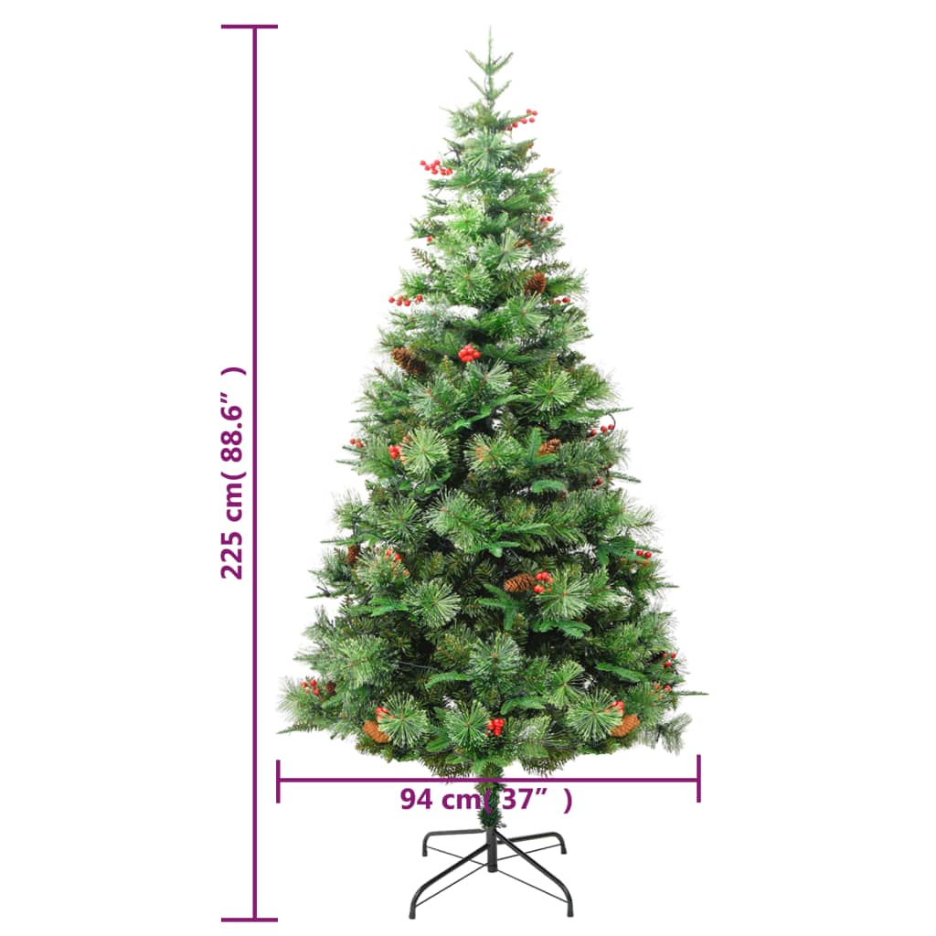 Belyst julgran med kottar grön 225 cm PVC&PE