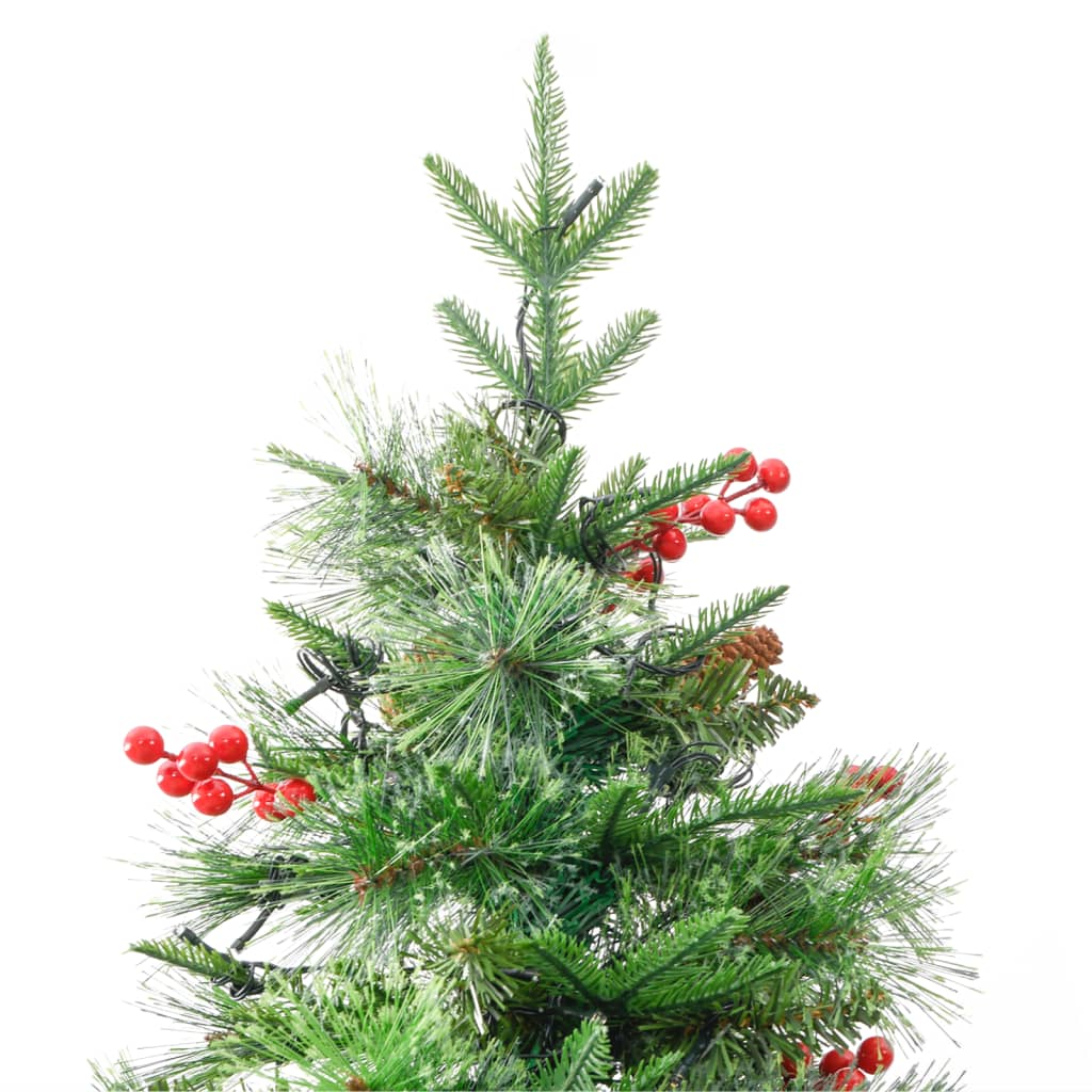 Belyst julgran med kottar grön 225 cm PVC&PE