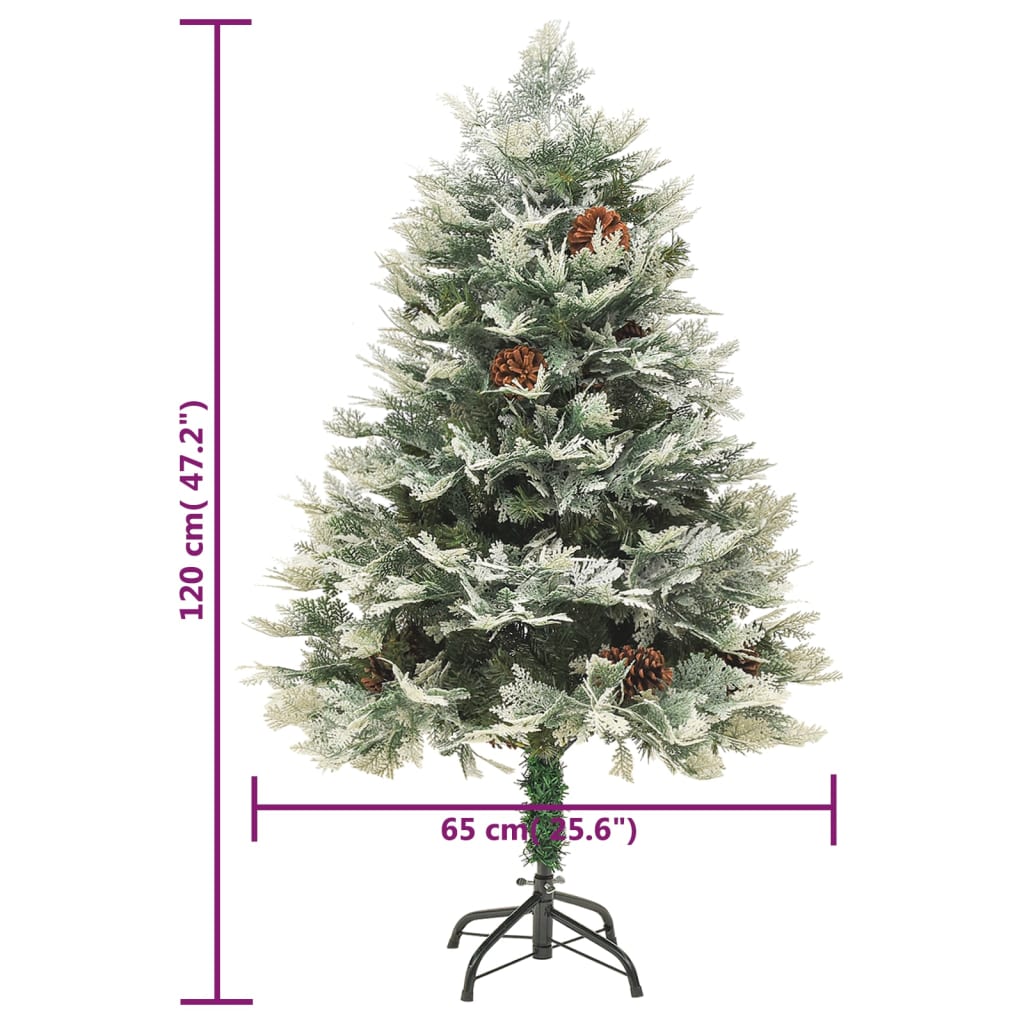 Belyst julgran med kottar grön 120 cm PVC&PE