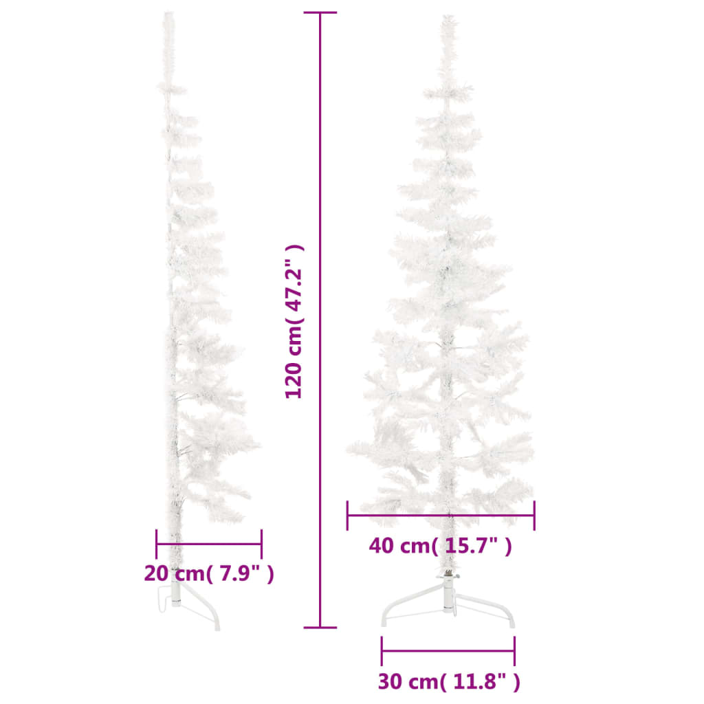 Smal halv konstgran med stativ vit 120 cm