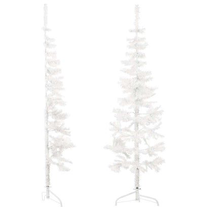 Smal halv plastgran med stativ vit 150 cm