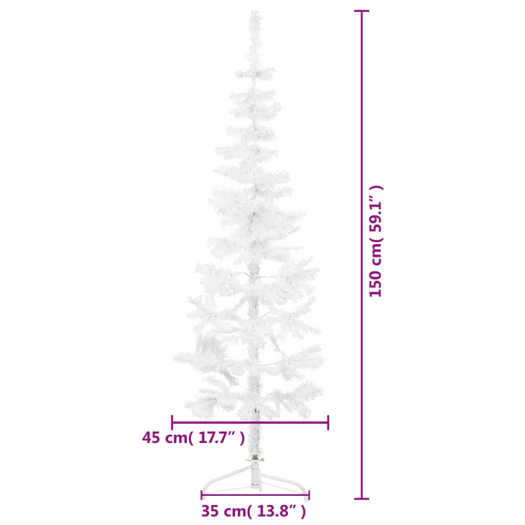 Smal halv konstgran med stativ vit 150 cm