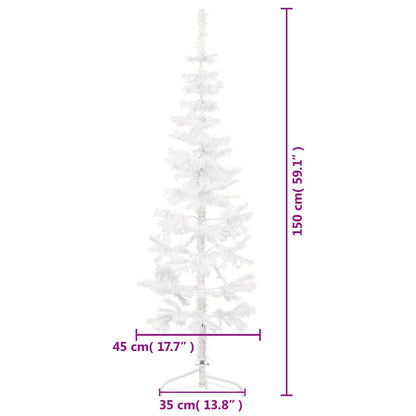 Smal halv konstgran med stativ vit 150 cm