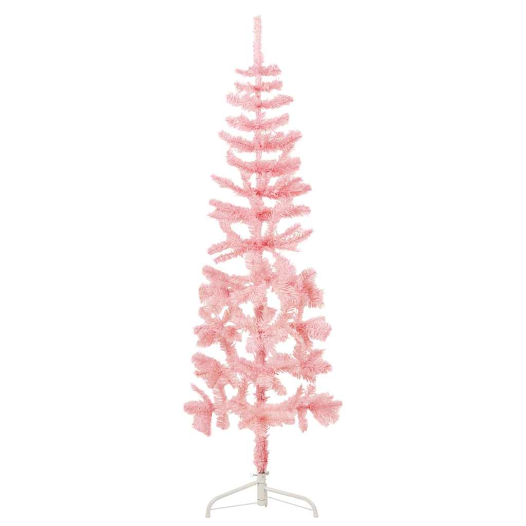 Smal halv plastgran med stativ rosa 150 cm