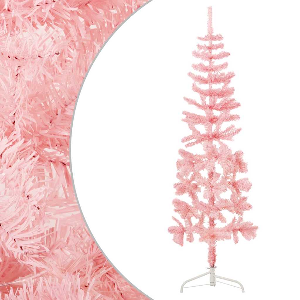 Smal halv plastgran med stativ rosa 150 cm
