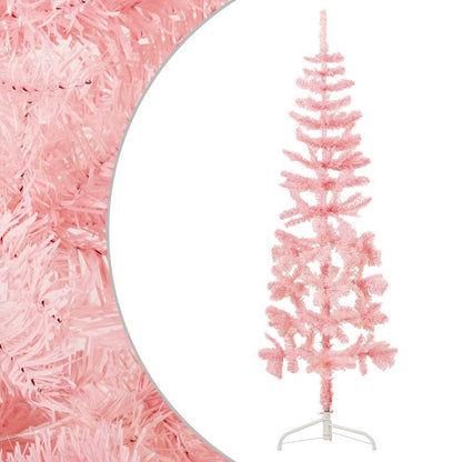 Smal halv plastgran med stativ rosa 180 cm