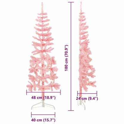 Smal halv plastgran med stativ rosa 180 cm