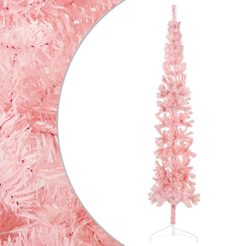 Smal halv plastgran med stativ rosa 240 cm