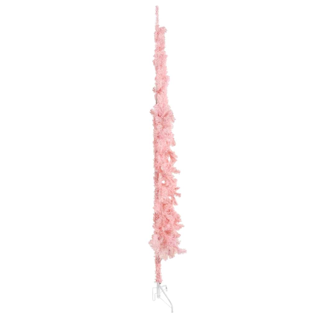 Smal halv plastgran med stativ rosa 240 cm