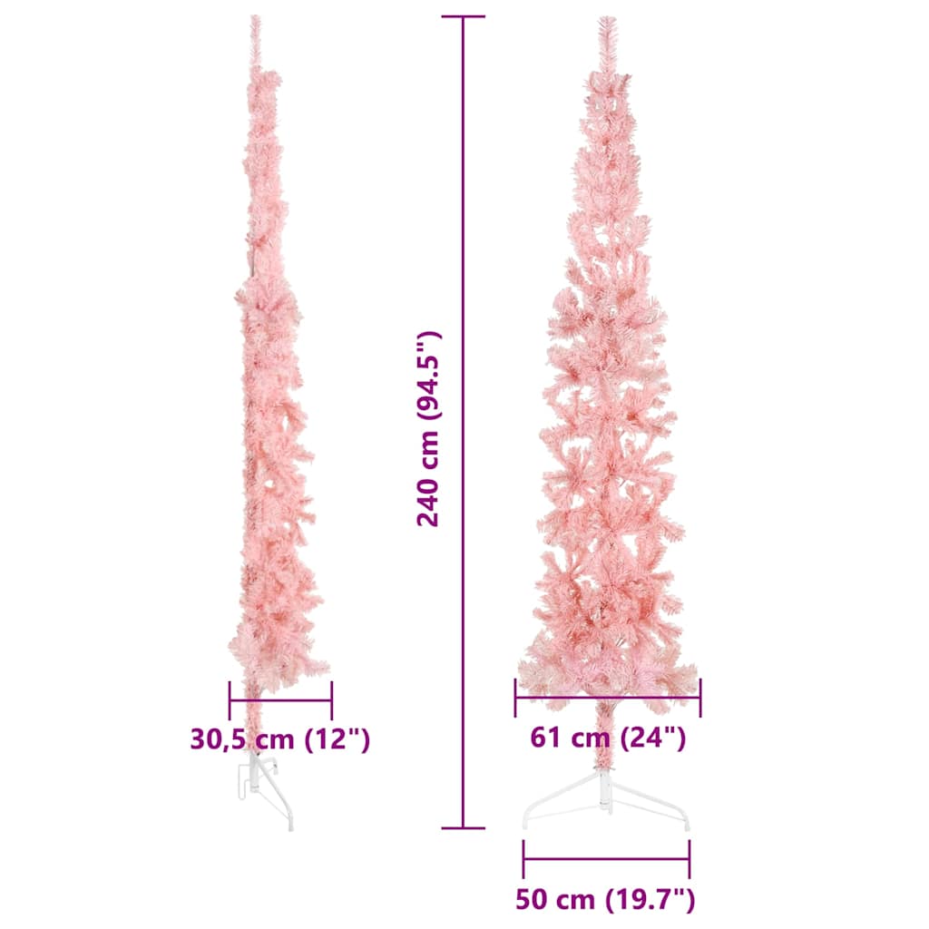 Smal halv plastgran med stativ rosa 240 cm