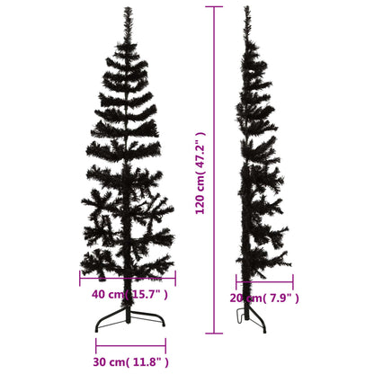 Smal halv konstgran med stativ svart 120 cm