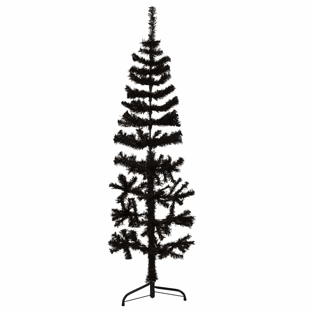 Smal halv plastgran med stativ svart 150 cm