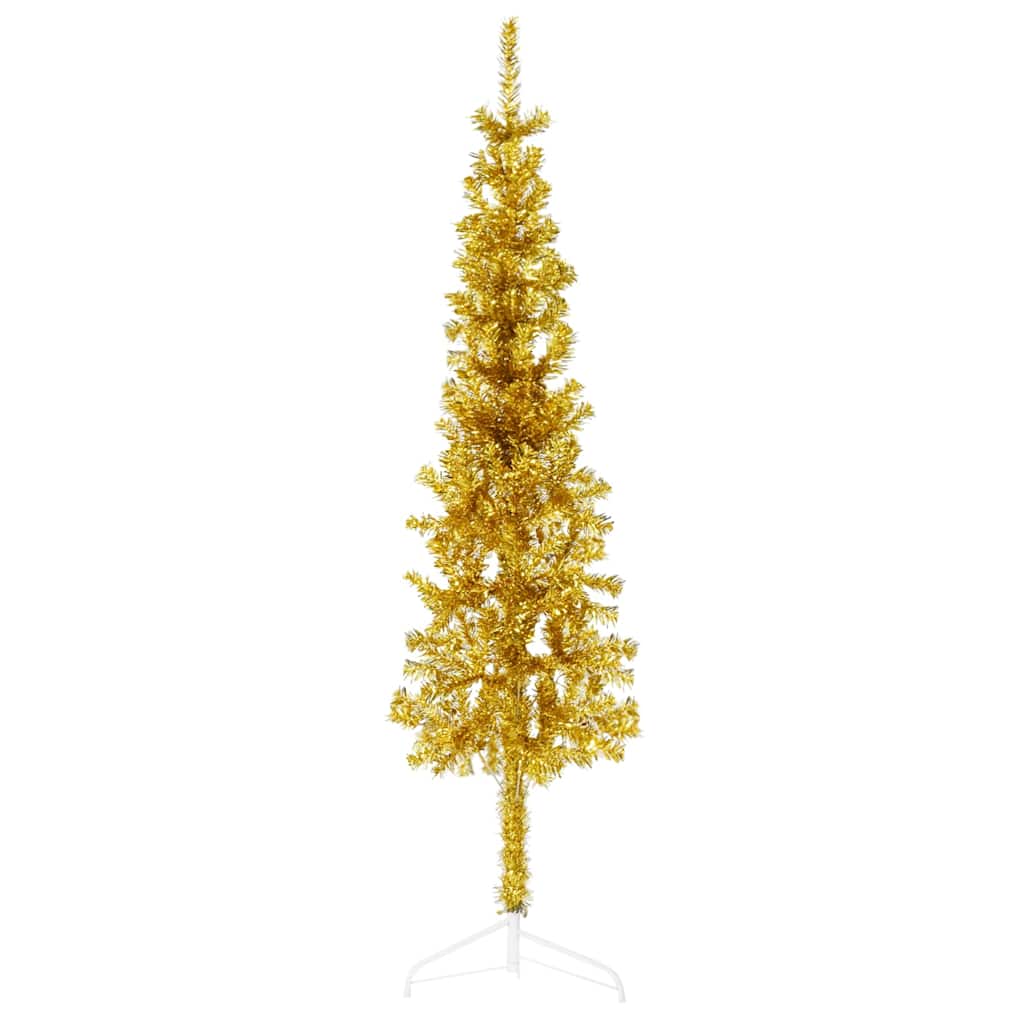 Smal halv plastgran med stativ guld 120 cm