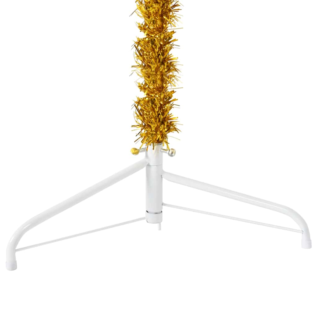 Smal halv plastgran med stativ guld 120 cm
