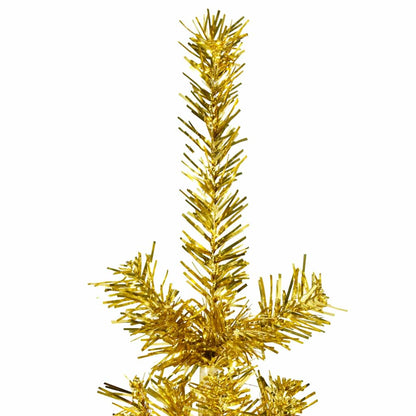 Smal halv plastgran med stativ guld 150 cm