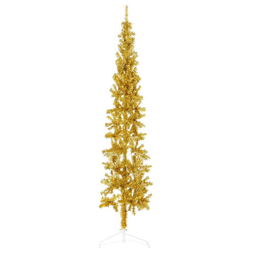 Smal halv plastgran med stativ guld 180 cm